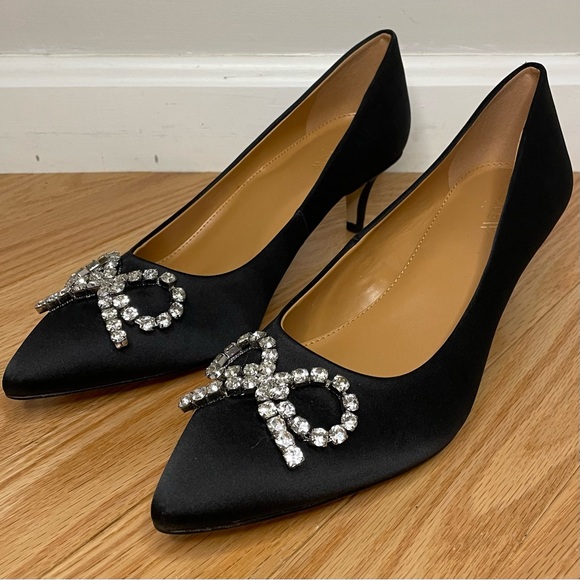 J. Crew Shoes - J. Crew Crystal Bow Kitten Heel, Black/Silver, Size 7, EUC